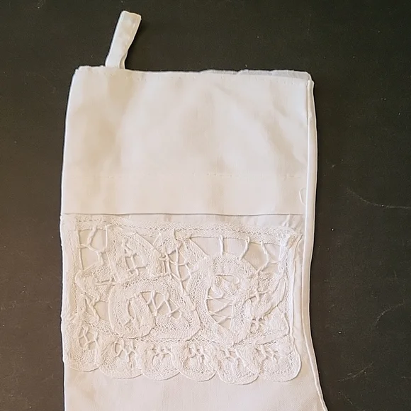 Elegant White Cotton Battenburg Christmas Stocking, Ready for Crafting! 12" - Picture 4 of 11